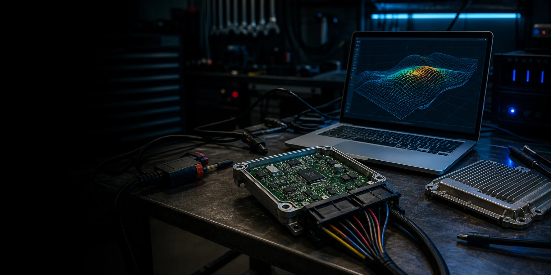 ECU workbench with calibration software and bench equipment
